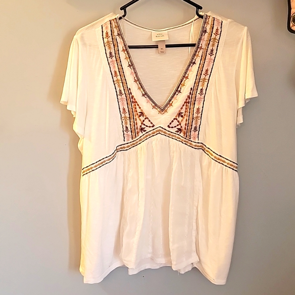 Knox Rose, XL, white embroidered blouse